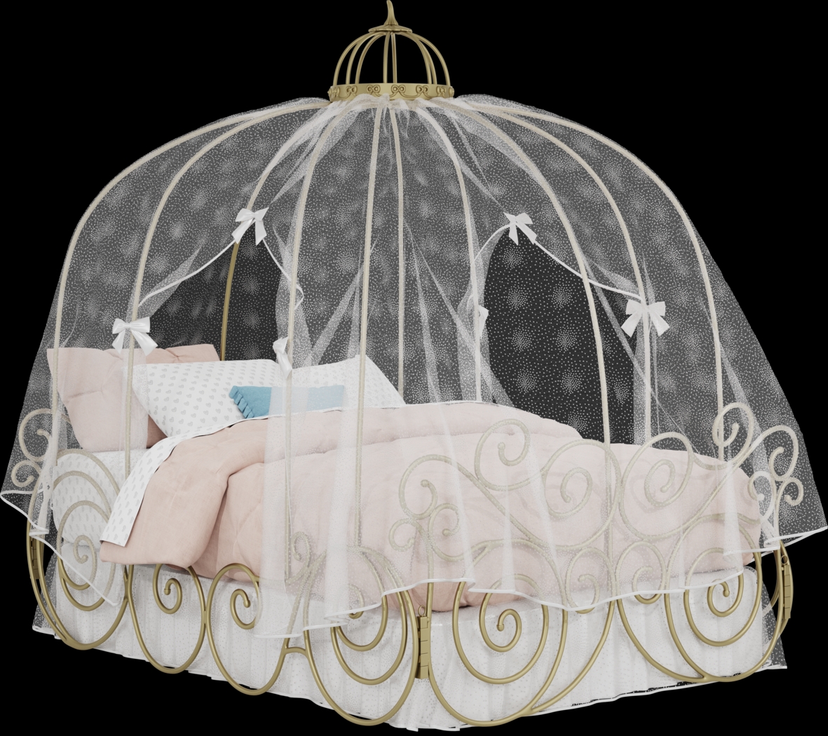 Disney Princess Royal Gold Full Carriage Bed with White Canopy and Bed Skirt - Thumbnail - Image 1