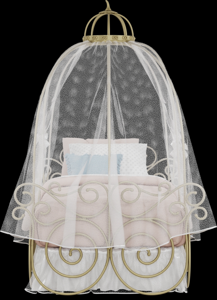 Disney Princess Royal Gold Twin Carriage Bed with White Canopy and Bed Skirt - Thumbnail - Image 3
