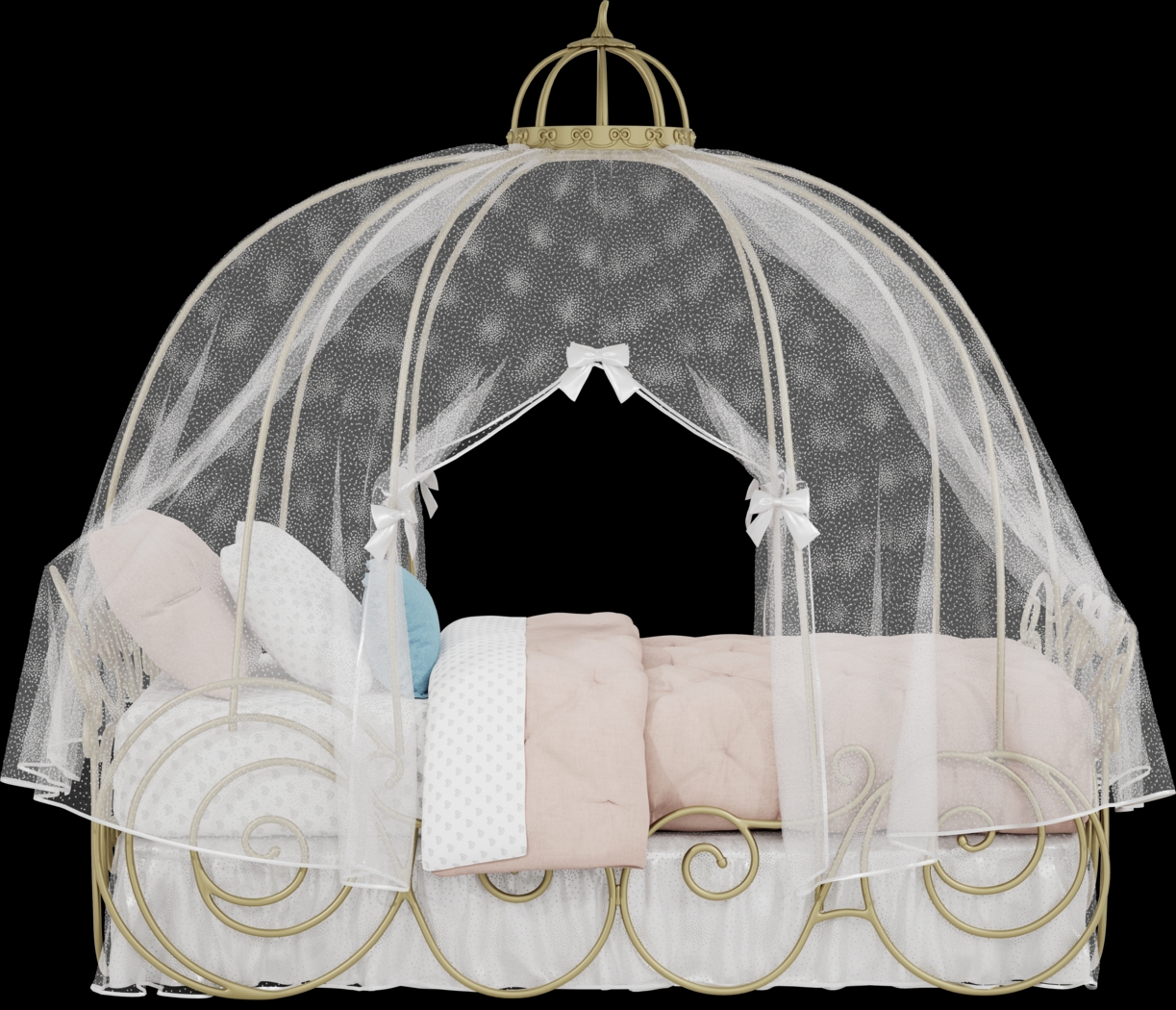 Disney Princess Royal Gold Twin Carriage Bed with White Canopy and Bed Skirt - Thumbnail - Image 4