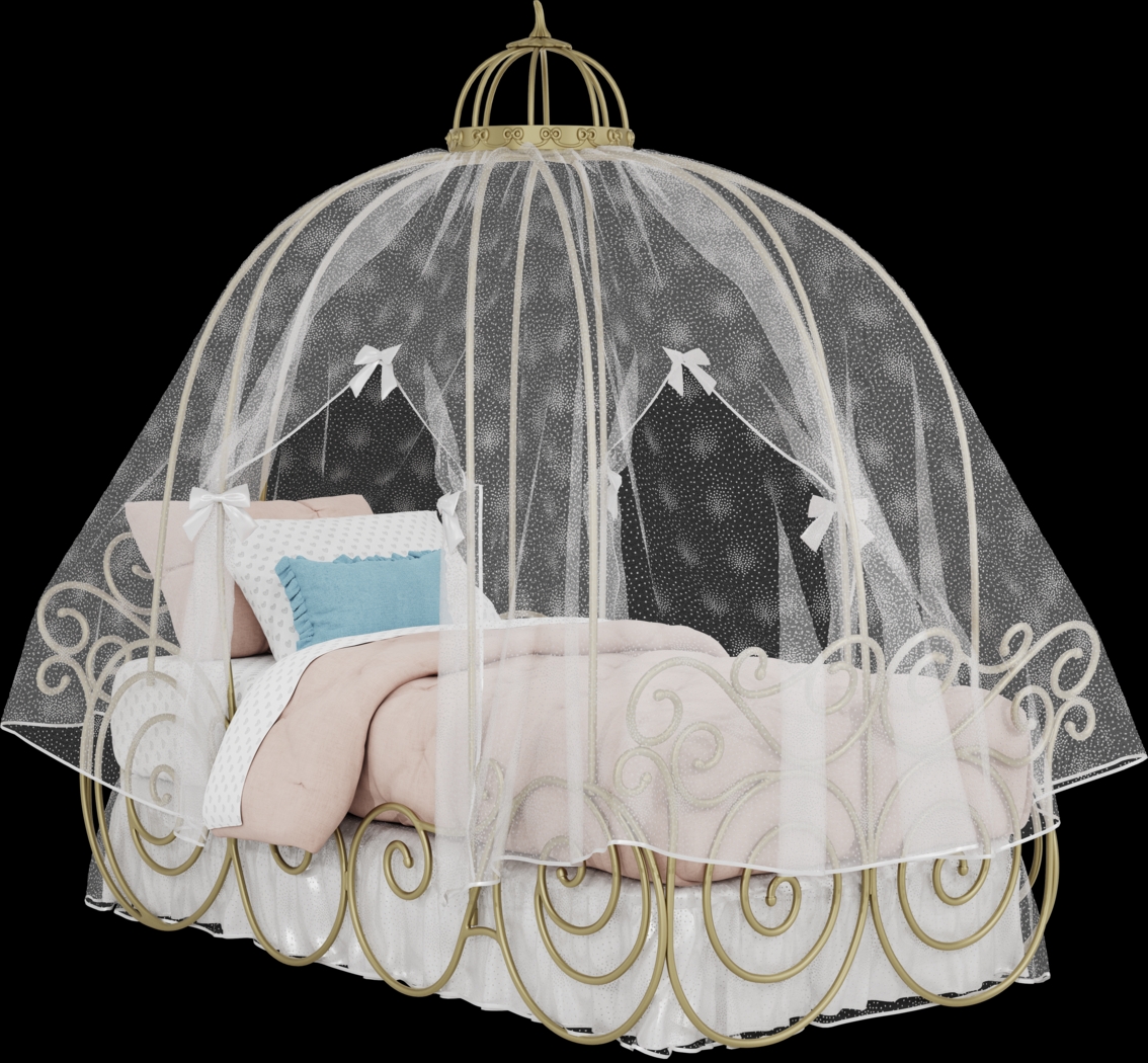 Disney Princess Royal Gold Twin Carriage Bed with White Canopy and Bed Skirt - Thumbnail - Image 1