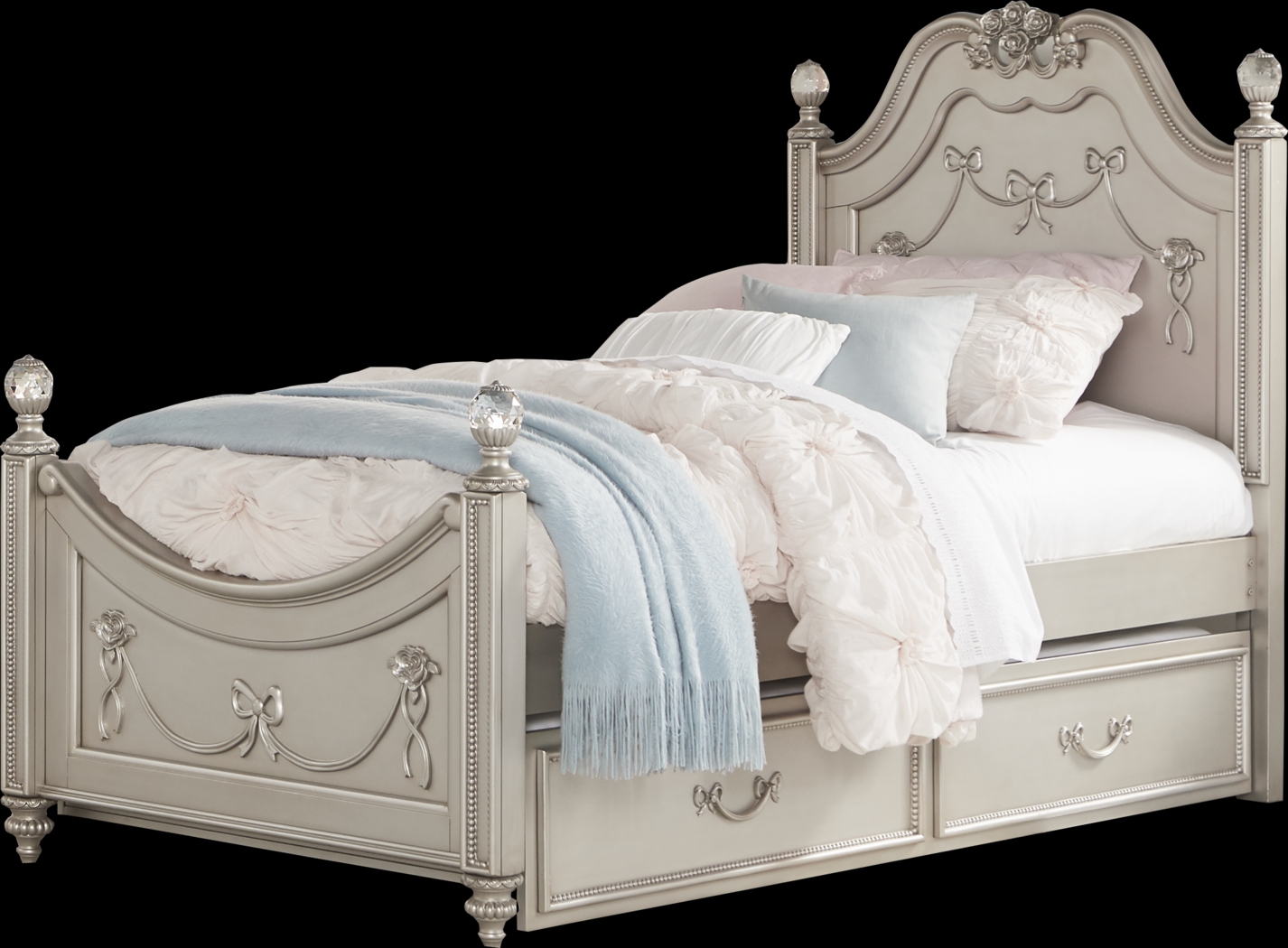 Disney Princess Fairytale Silver 4 Pc Full Poster Bed with Twin Storage Trundle - Thumbnail - Image 1