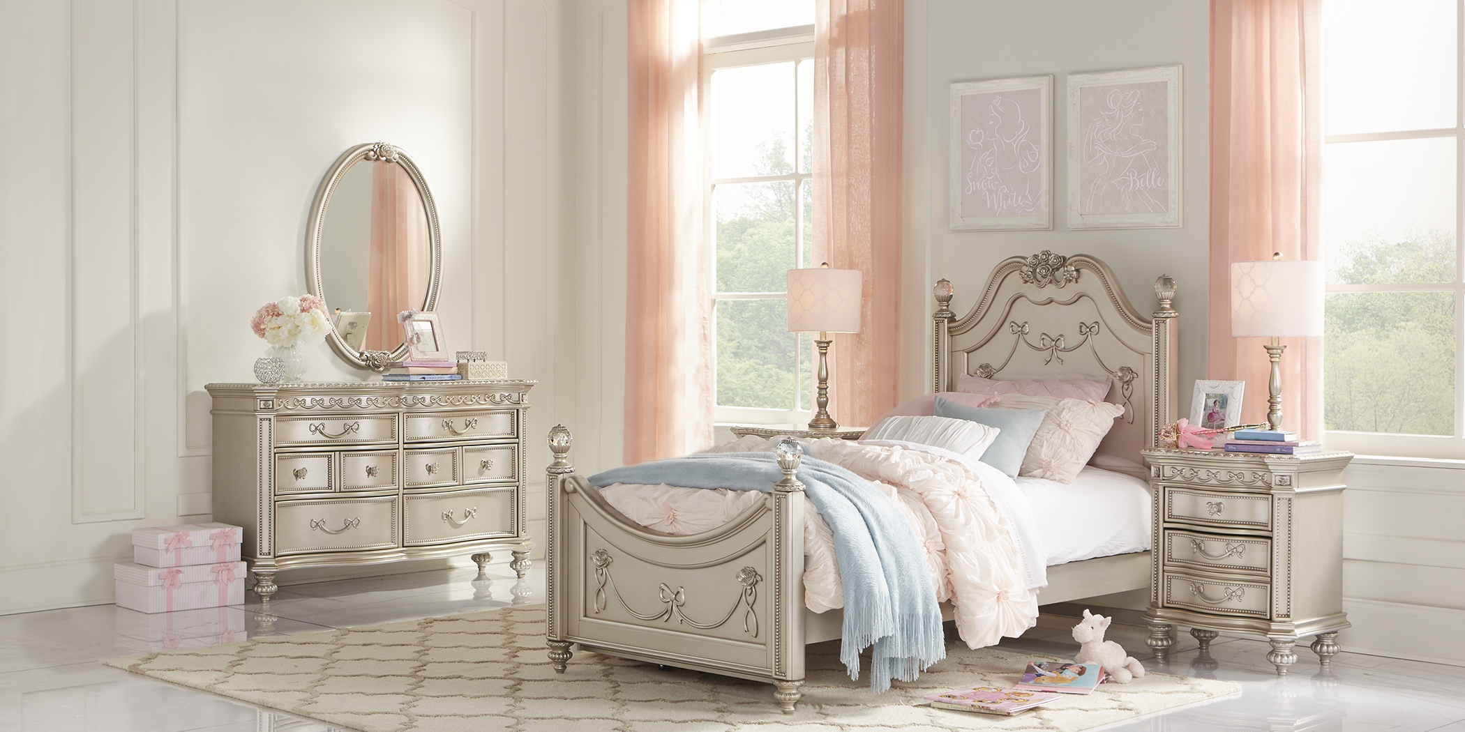 Disney Princess Fairytale Silver 5 Pc Full Poster Bedroom - Thumbnail - Image 2