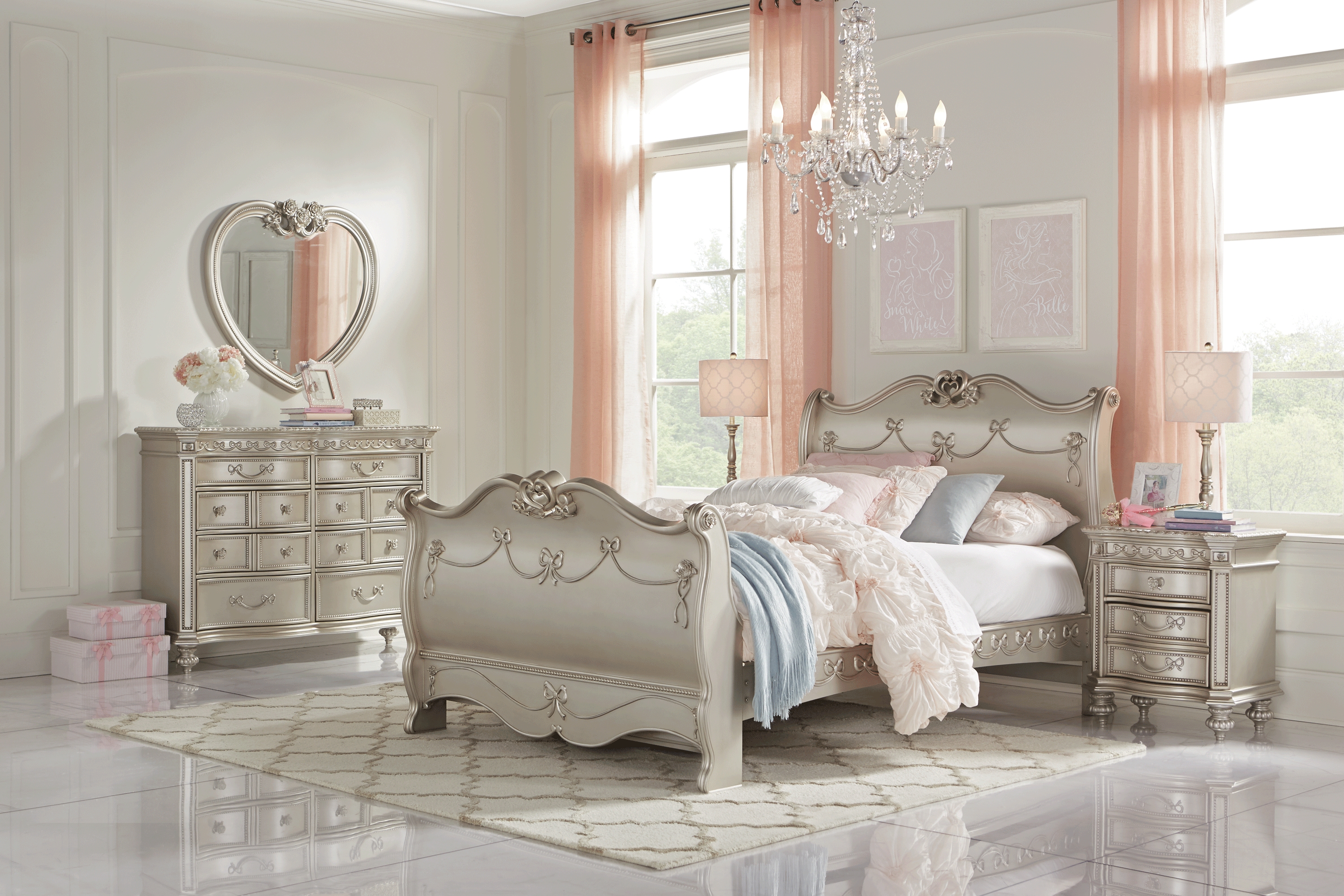 Disney Princess Fairytale Silver 5 Pc Full Sleigh Bedroom - Thumbnail - Image 1