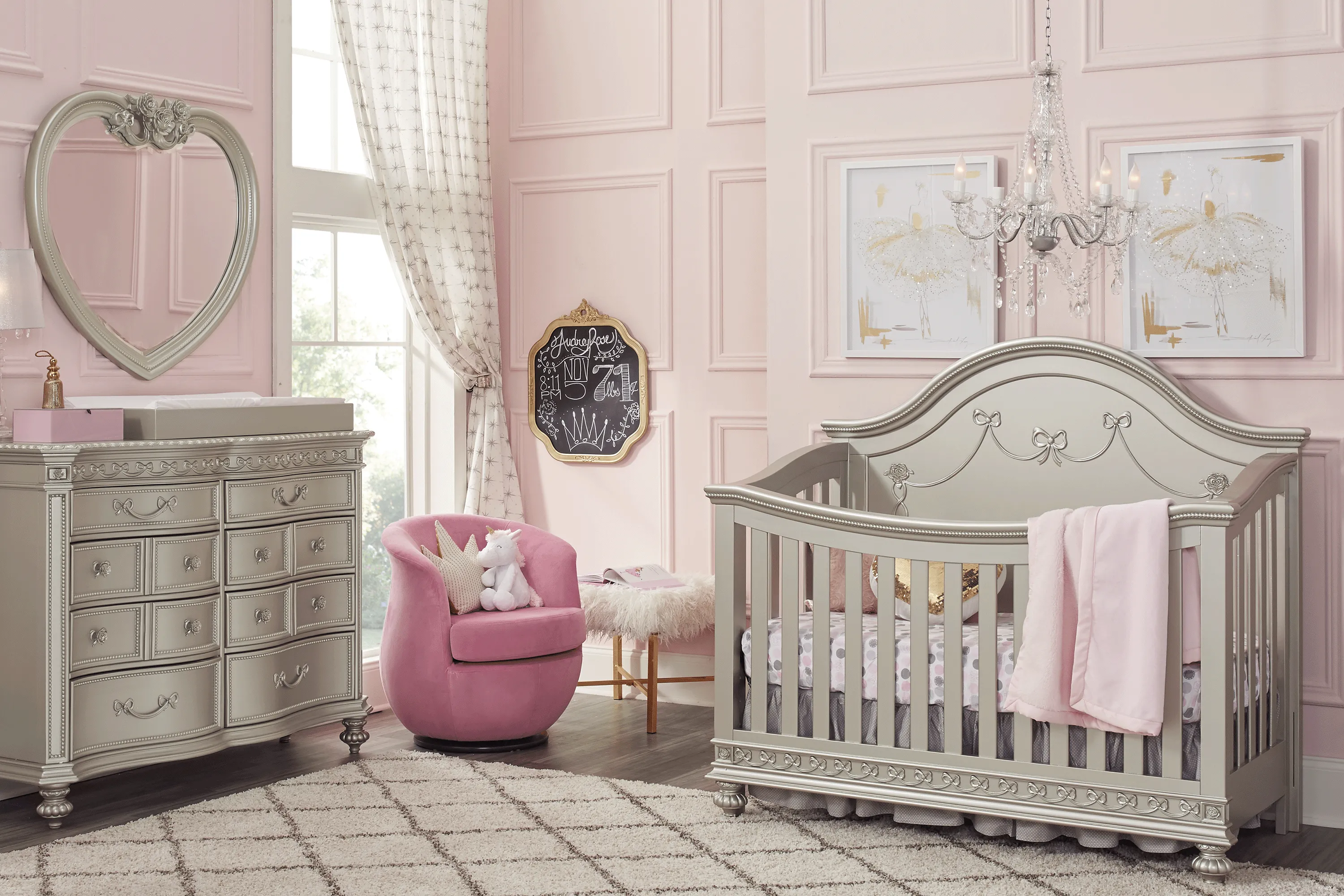 Disney Princess Fairytale Silver 5 Pc Nursery with Toddler Rails - Thumbnail - Image 1