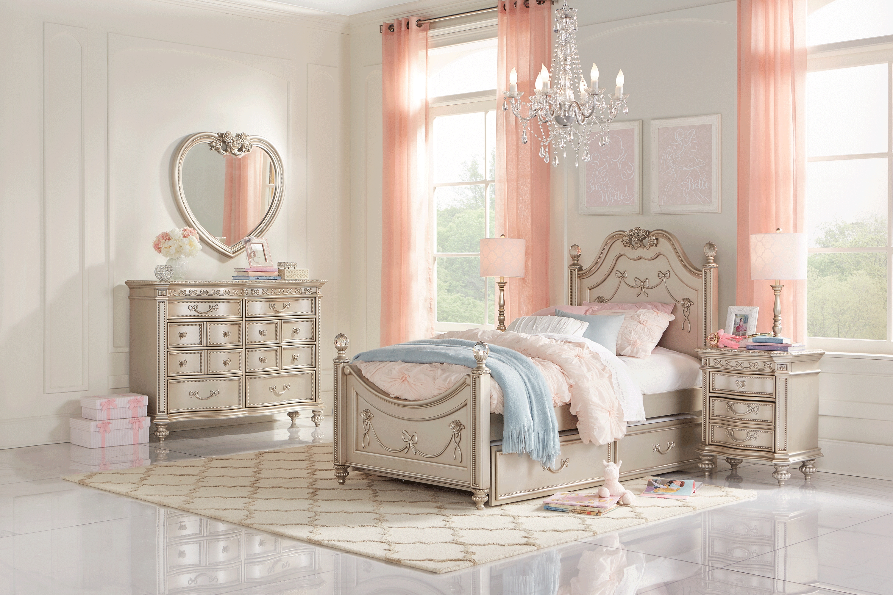 Disney Princess Fairytale Silver 5 Pc Twin Poster Bedroom - Thumbnail - Image 1