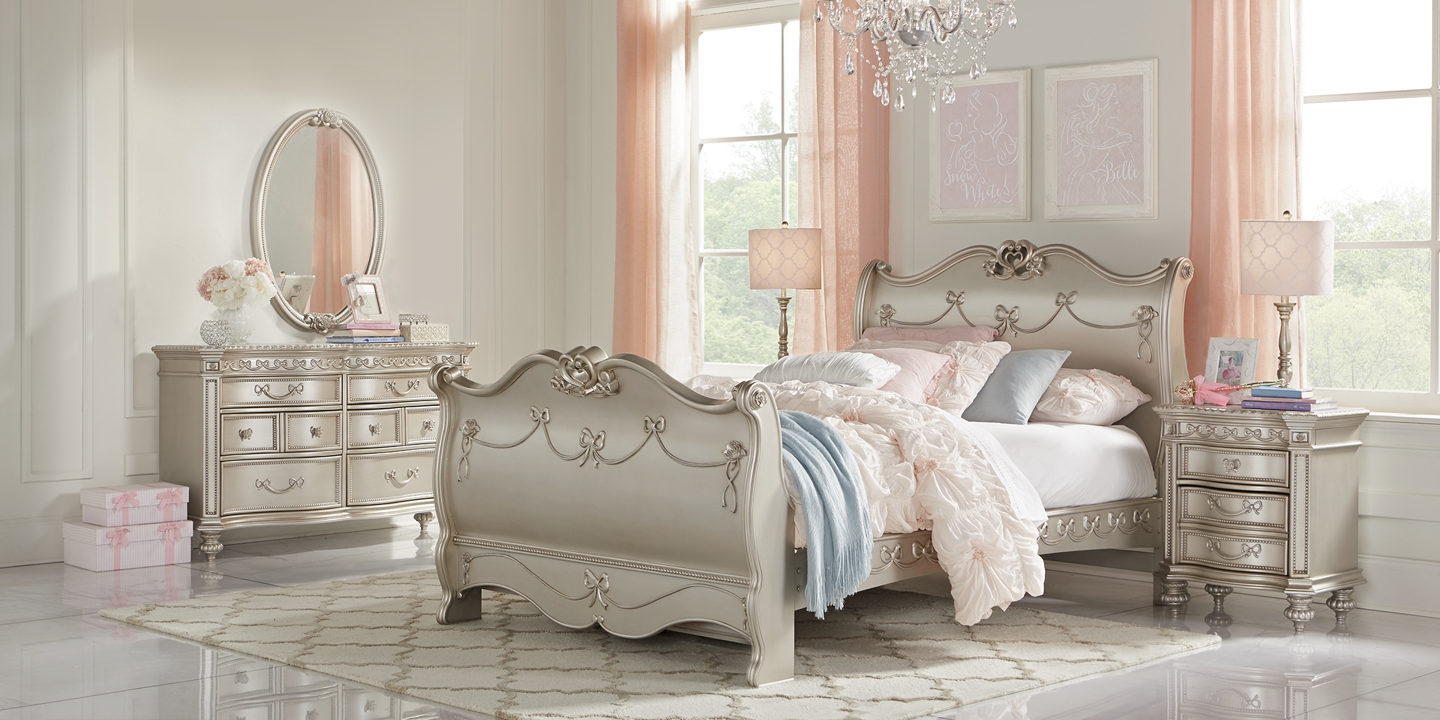 Disney Princess Fairytale Silver 5 Pc Twin Sleigh Bedroom - Thumbnail - Image 2