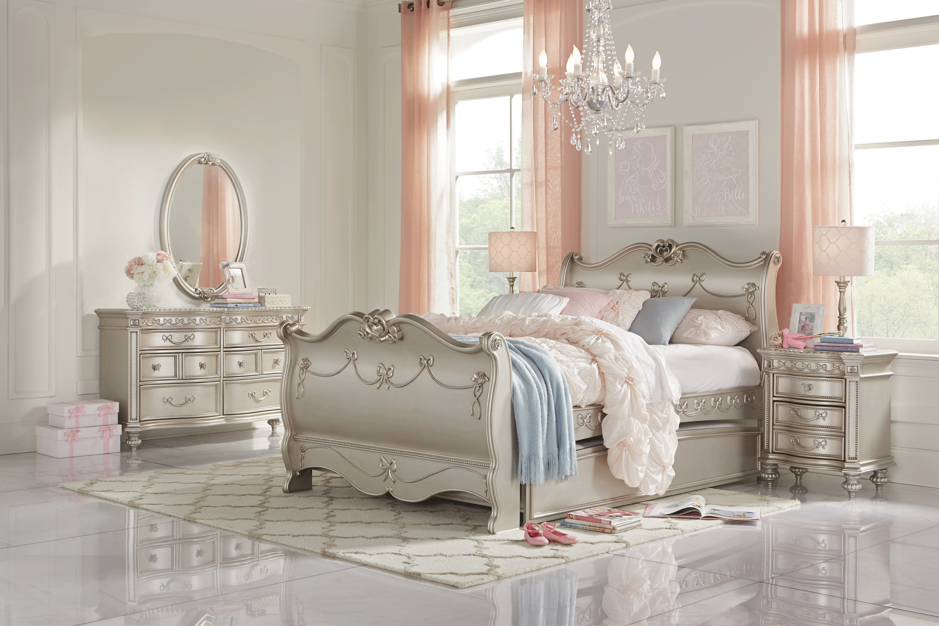 Disney Princess Fairytale Silver 5 Pc Twin Sleigh Bedroom - Thumbnail - Image 1