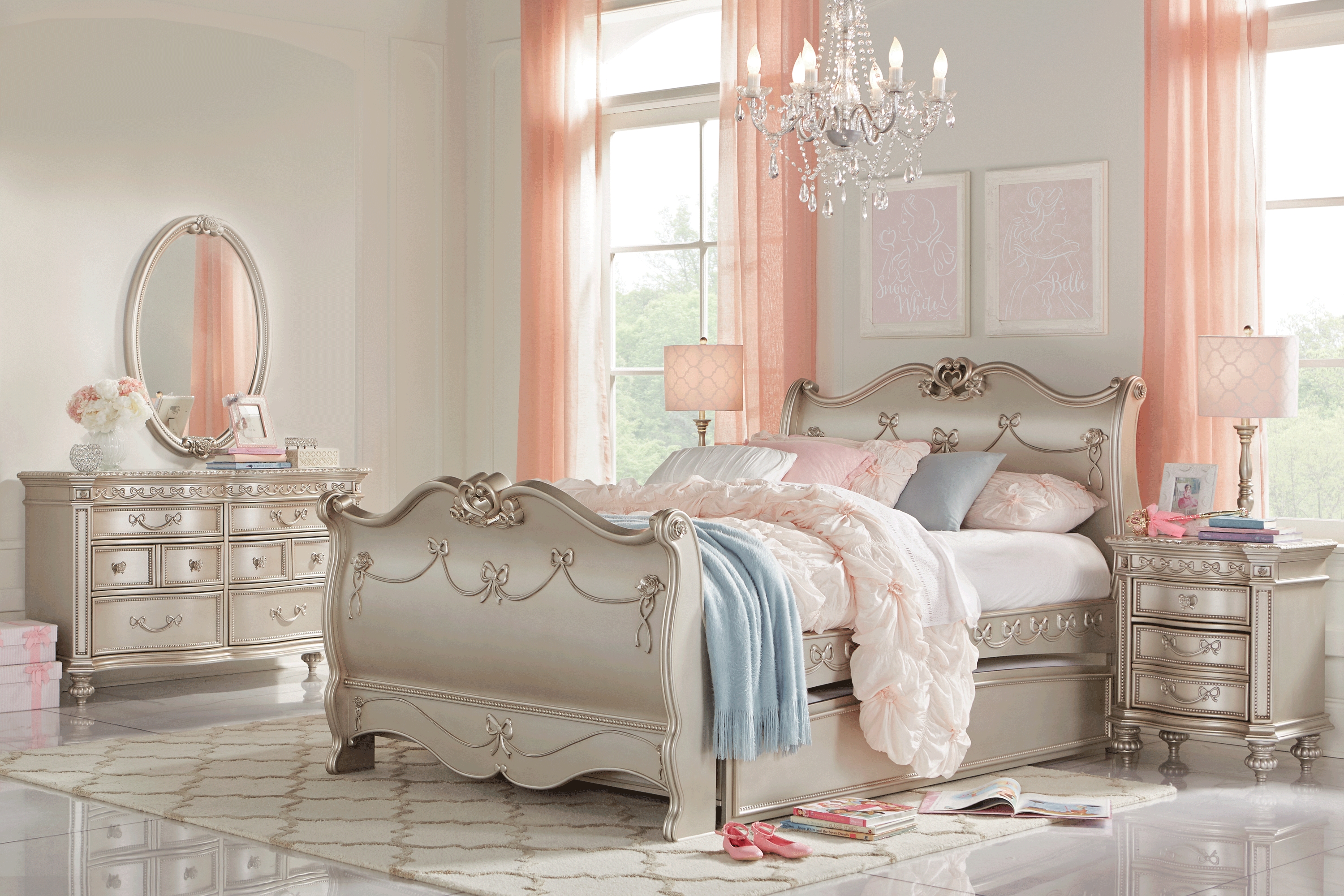 Disney Princess Fairytale Silver 5 Pc Twin Sleigh Bedroom - Thumbnail - Image 1