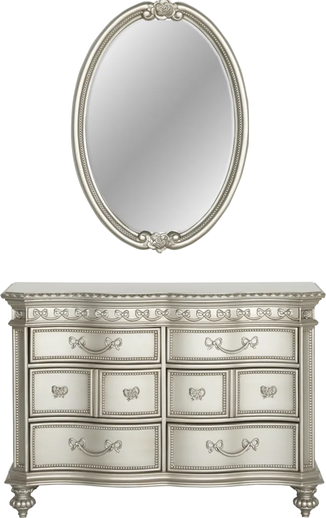 Disney Princess Fairytale Silver 6 Drawer Dresser & Oval Mirror Set - Thumbnail - Image 1
