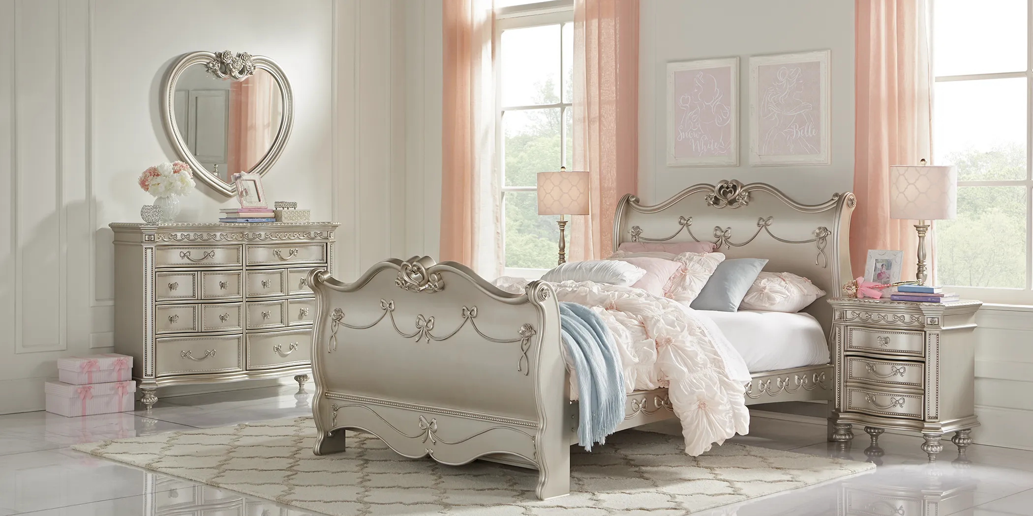 Disney Princess Fairytale Silver 6 Pc Twin Sleigh Bedroom - Thumbnail - Image 2