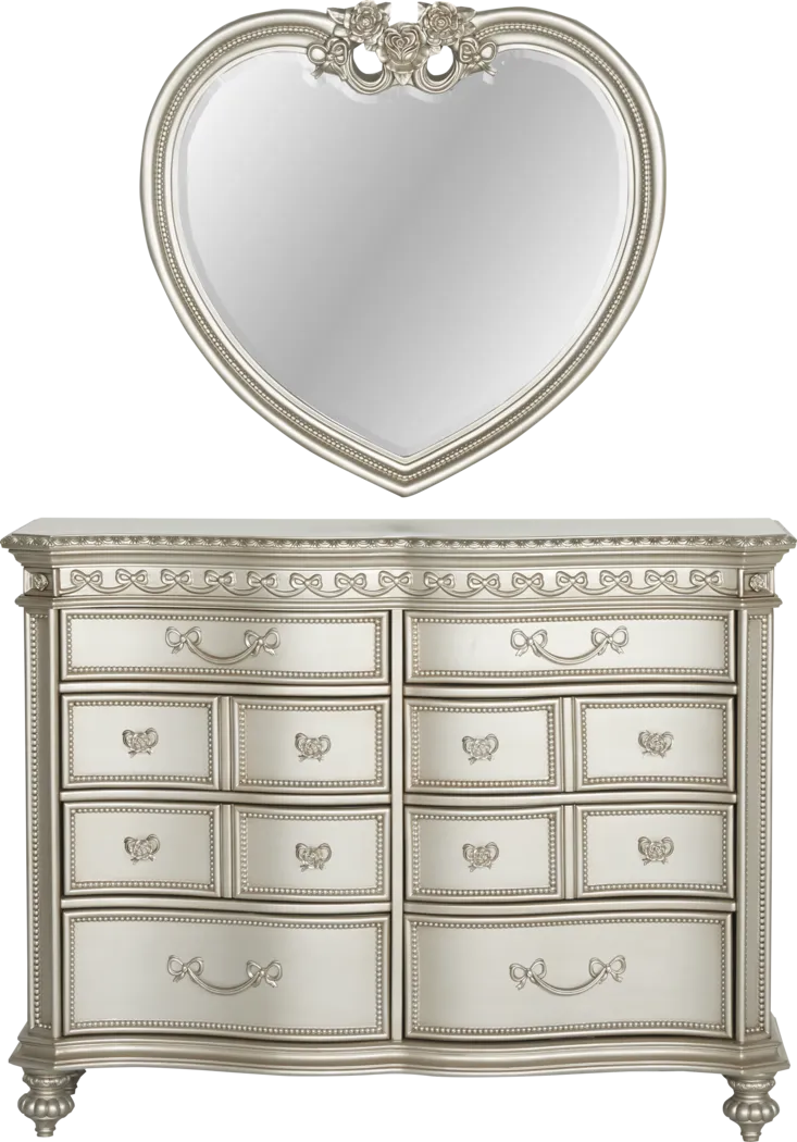 Disney Princess Fairytale Silver 8 Drawer Dresser & Heart Mirror Set - Thumbnail - Image 1