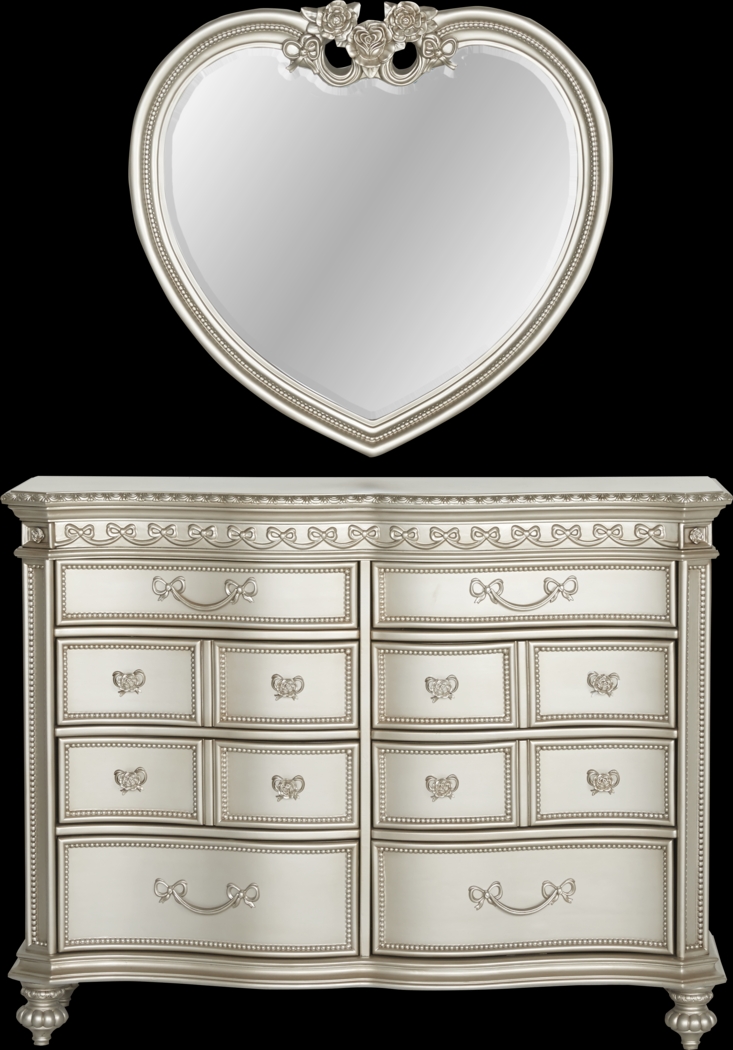 Disney Princess Fairytale Silver 8 Drawer Dresser & Heart Mirror Set - Thumbnail - Image 1