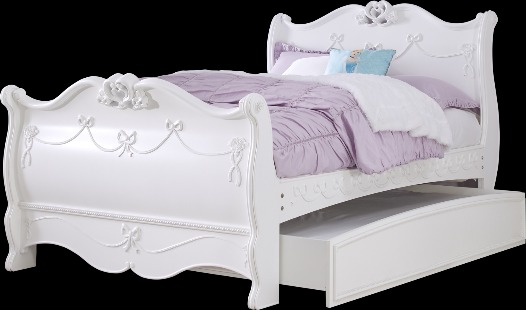 Disney Princess Fairytale White 4 Pc Full Sleigh Bed with Twin Storage Trundle - Thumbnail - Image 1
