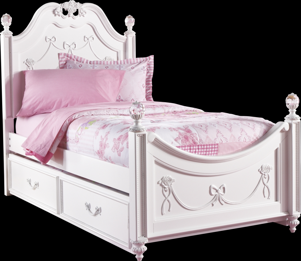 Disney Princess Fairytale White 4 Pc Twin Poster Bed with Twin Storage Trundle - Thumbnail - Image 1