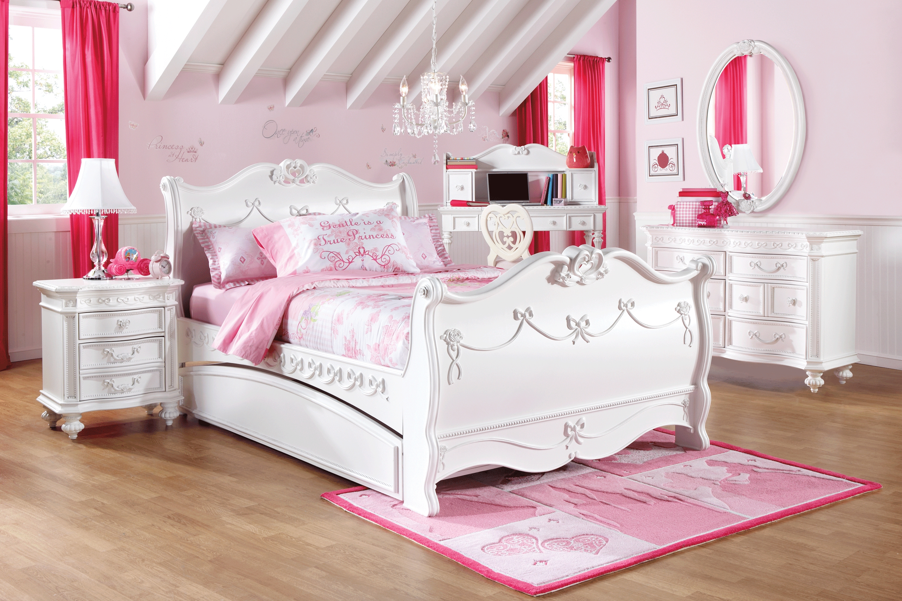 Disney Princess Fairytale White 5 Pc Full Sleigh Bedroom - Thumbnail - Image 1