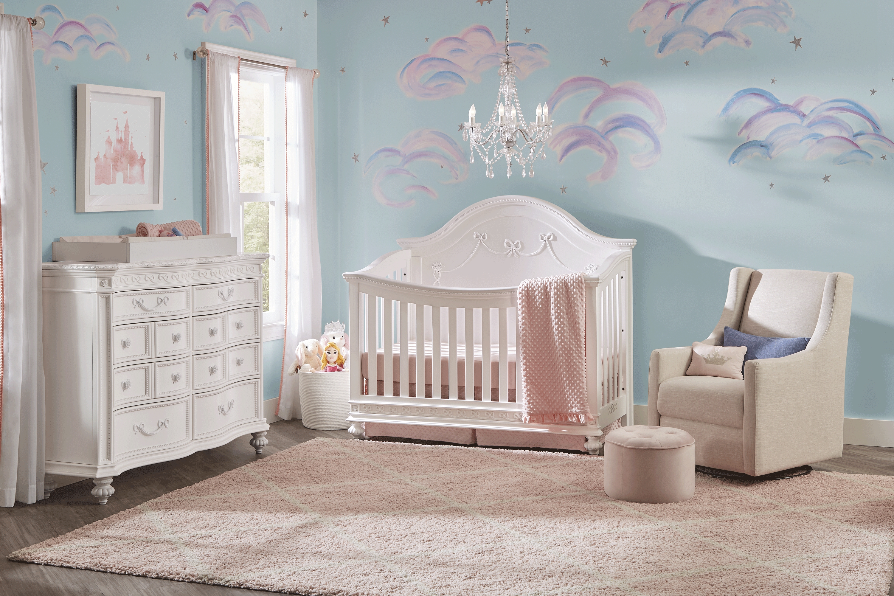 Disney Princess Fairytale White 5 Pc Nursery with Toddler & Conversion Rails - Thumbnail - Image 1