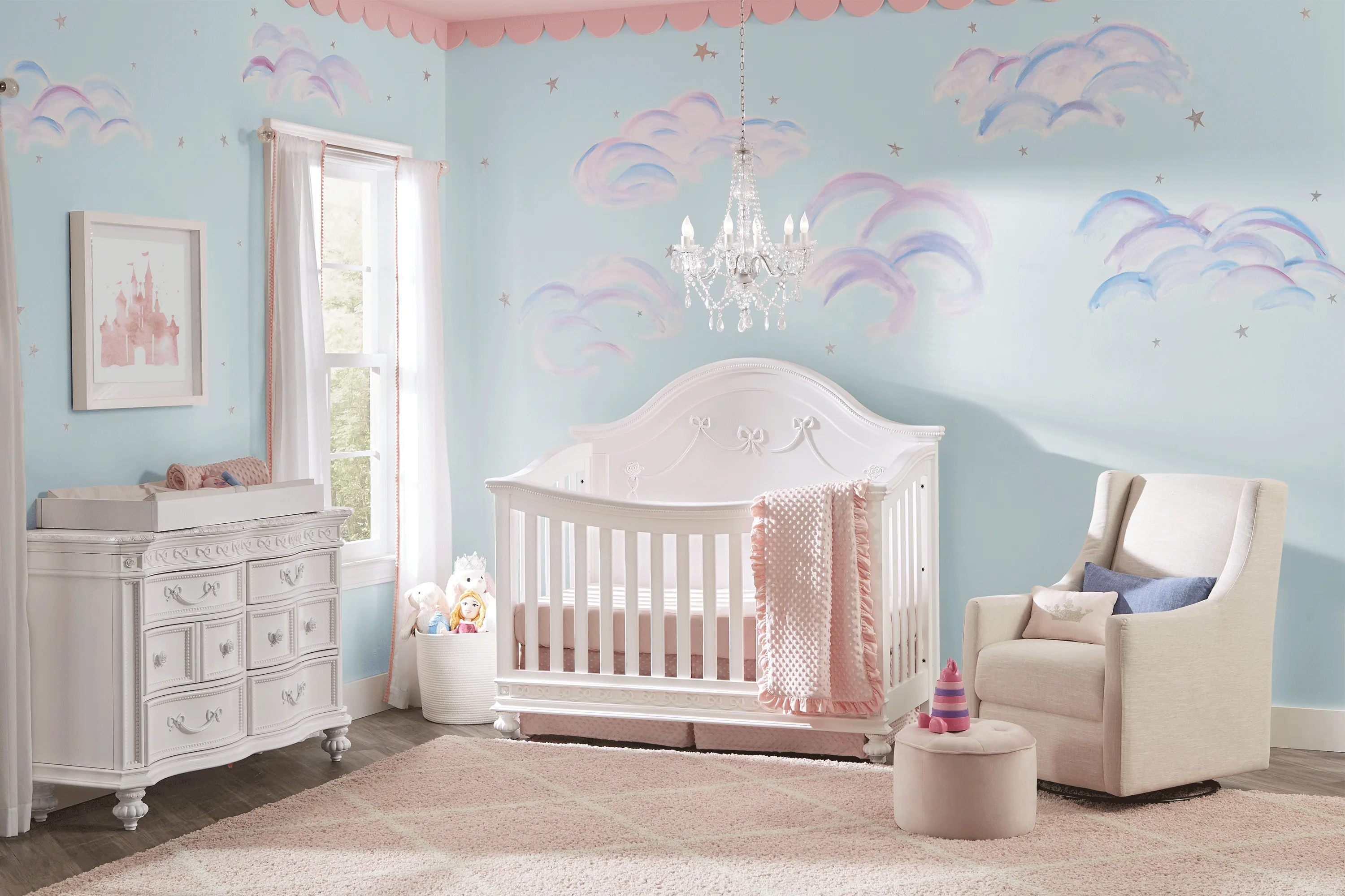 Disney Princess Fairytale White 5 Pc Nursery with Toddler & Conversion Rails - Thumbnail - Image 1