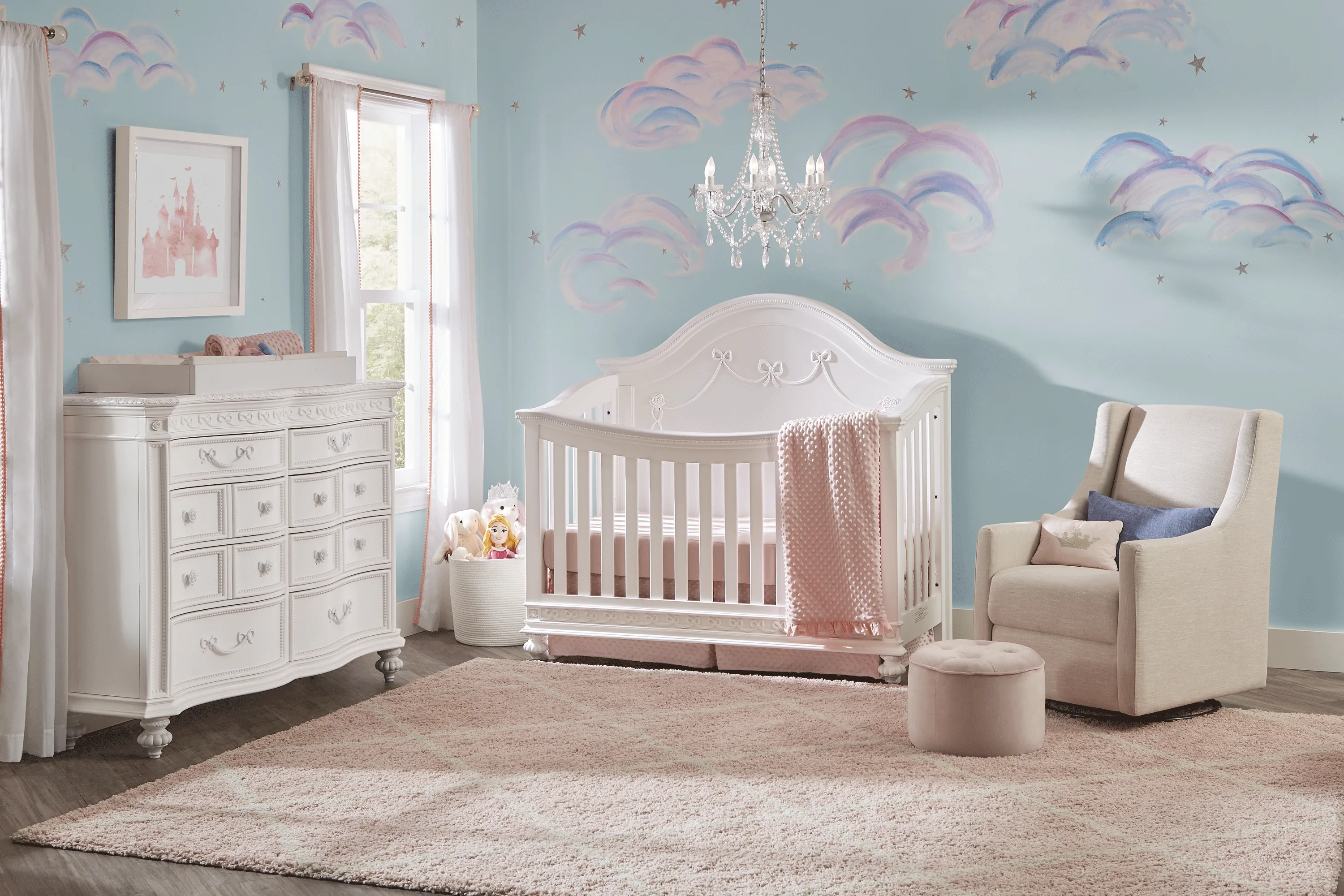 Disney Princess Fairytale White 4 Pc Nursery with Toddler Rails - Thumbnail - Image 1