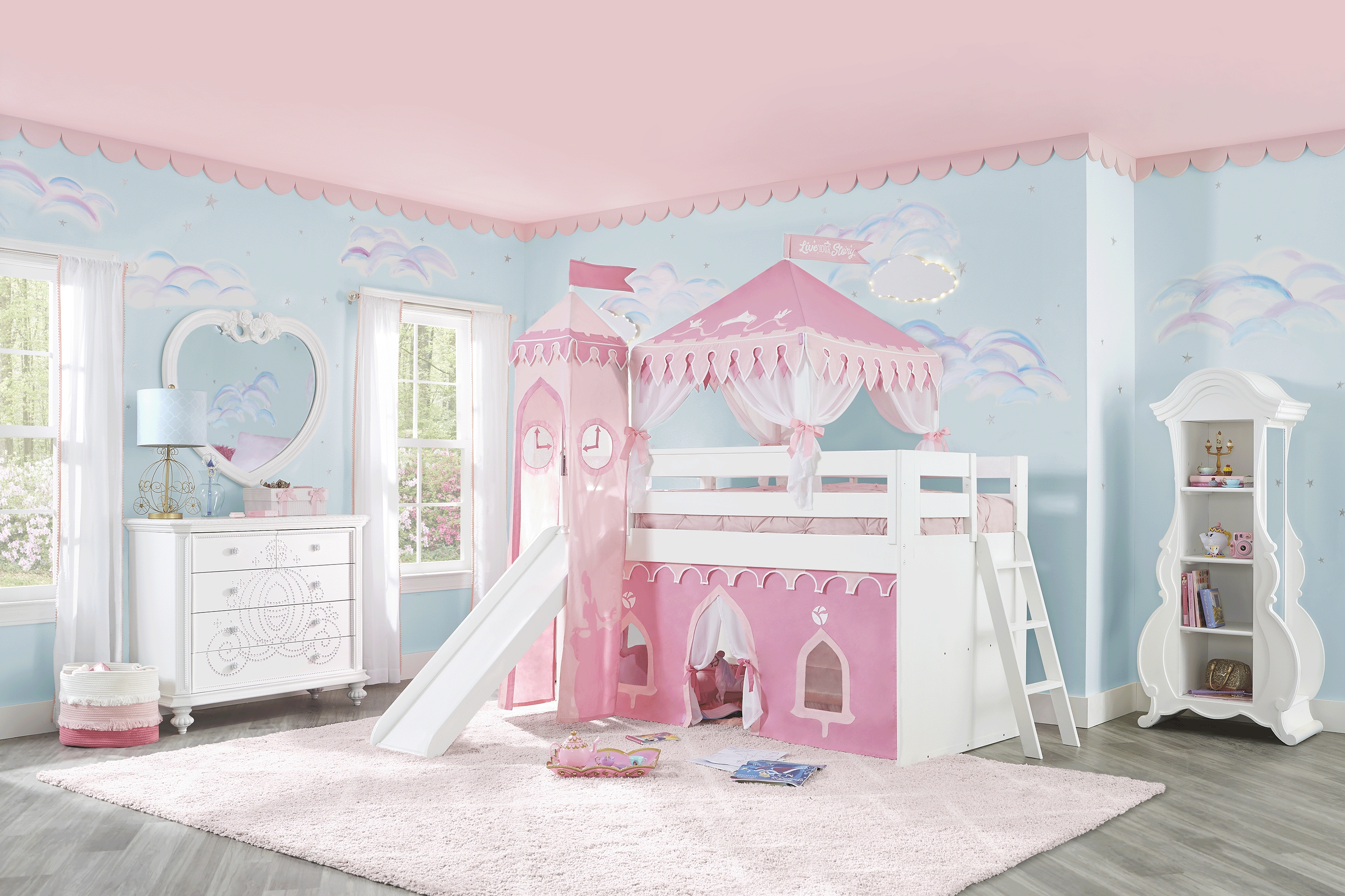 Disney Princess Fairytale White Twin Loft Bed with Slide and Tower - Thumbnail - Image 2