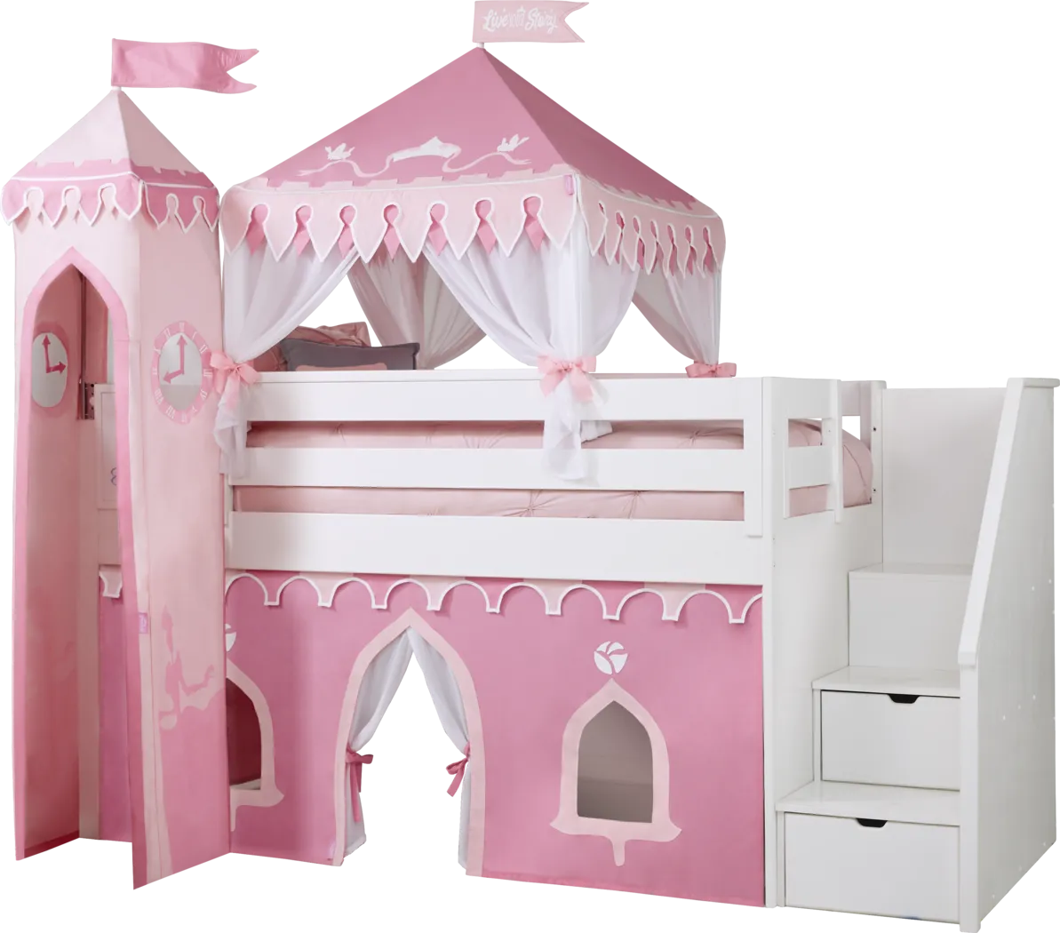 Disney Princess Fairytale White Step Loft Bed with Activity Panel and Tower - Image 1