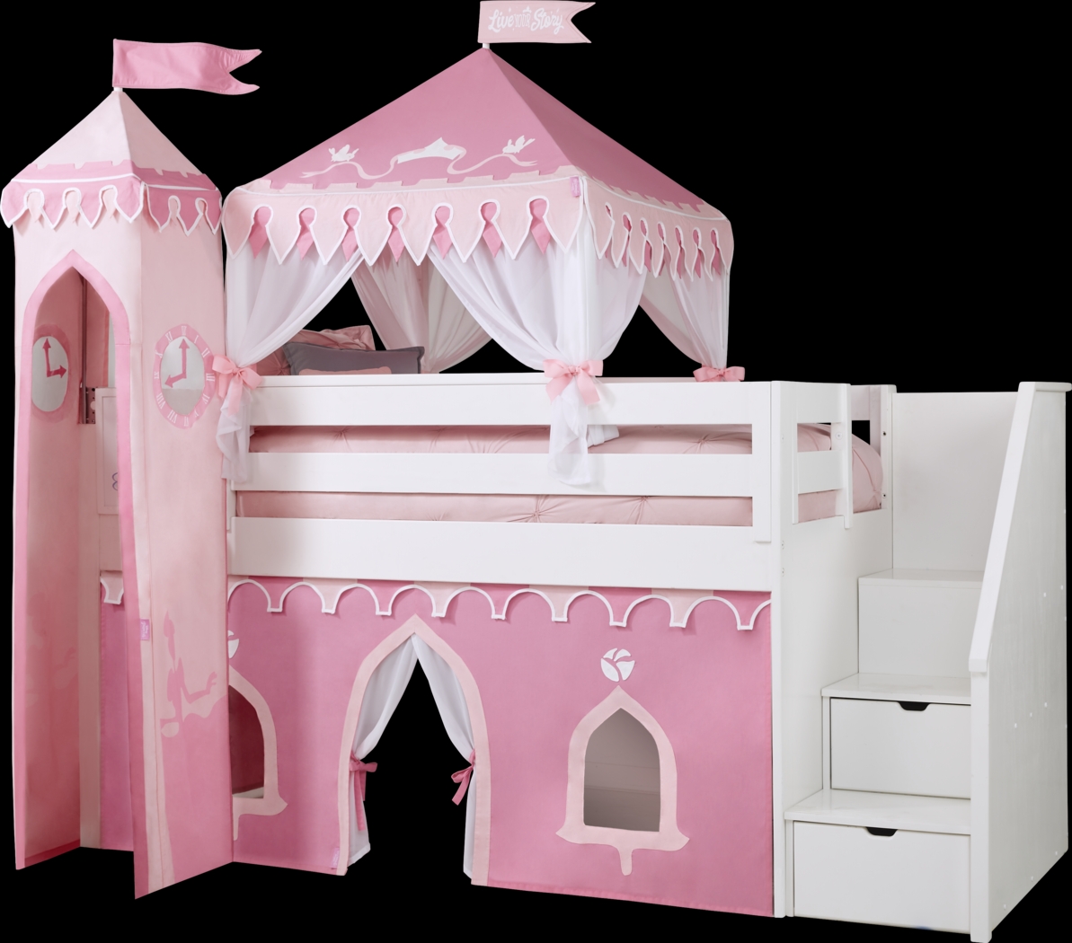 Disney Princess Fairytale White Step Loft Bed with Activity Panel and Tower - Thumbnail - Image 1