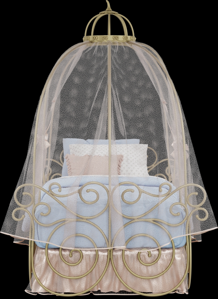 Disney Princess Royal Gold Twin Carriage Bed with Pink Canopy and Bed Skirt - Thumbnail - Image 2