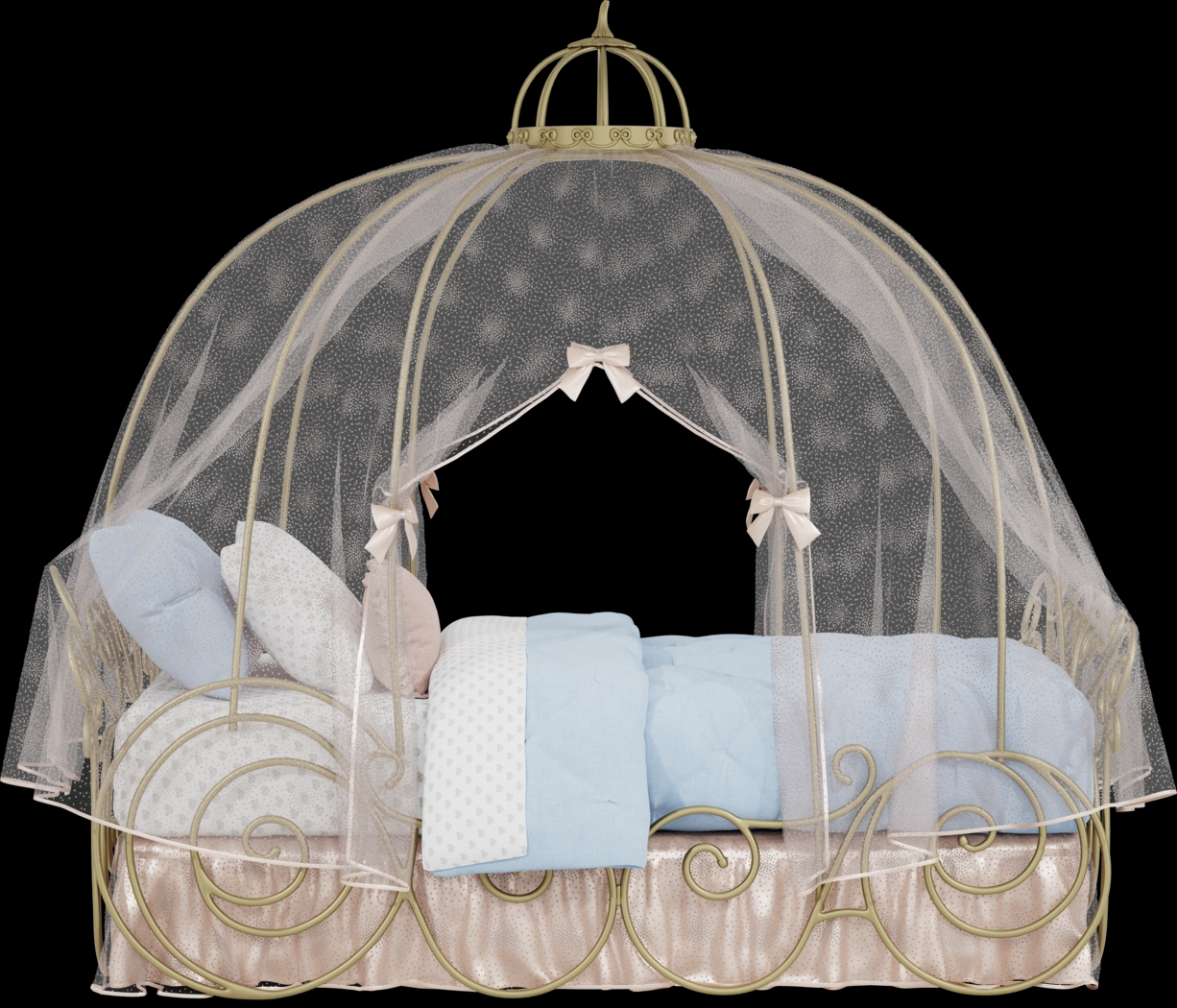 Disney Princess Royal Gold Twin Carriage Bed with Pink Canopy and Bed Skirt - Thumbnail - Image 3