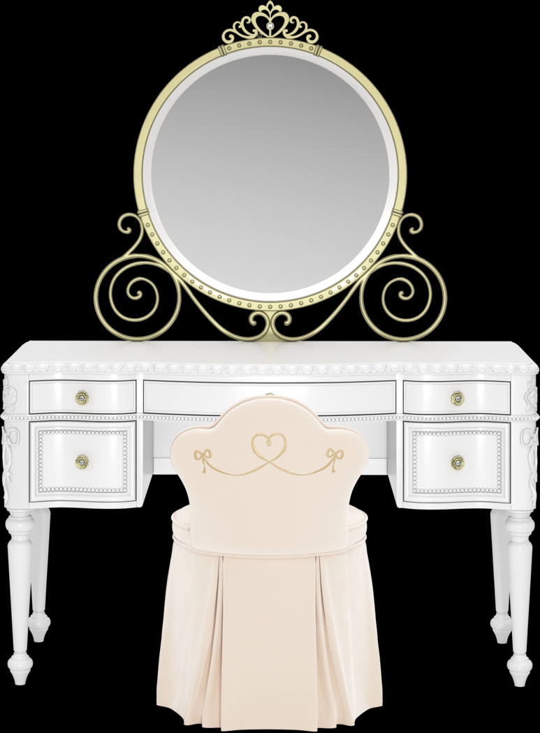 Disney Princess Sparkle White Desk with Carriage Mirror and Vanity Chair - Thumbnail - Image 1