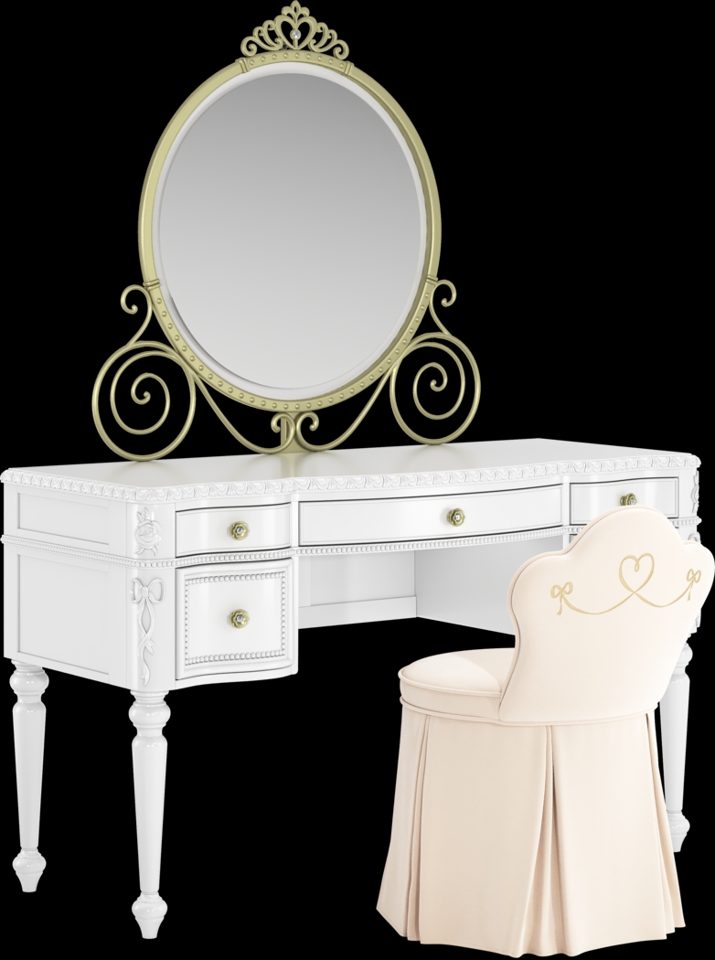 Disney Princess Sparkle White Desk with Carriage Mirror and Vanity Chair - Thumbnail - Image 2