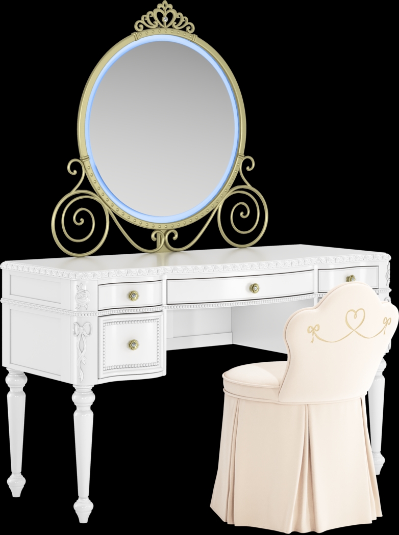 Disney Princess Sparkle White Desk with Carriage Mirror and Vanity Chair - Thumbnail - Image 3