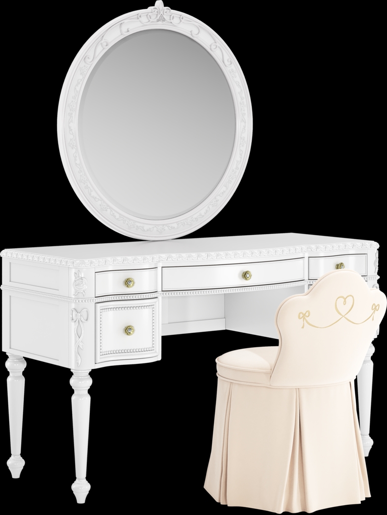 Disney Princess Sparkle White Desk with Round Mirror and Vanity Chair - Thumbnail - Image 2