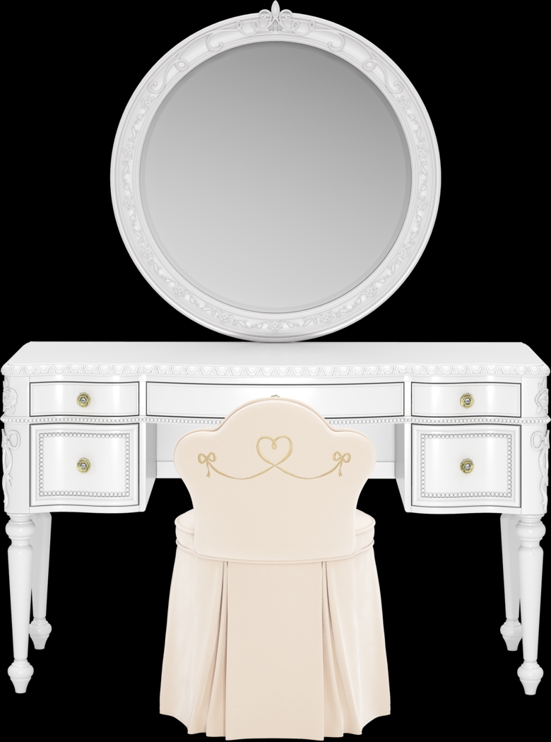 Disney Princess Sparkle White Desk with Round Mirror and Vanity Chair - Thumbnail - Image 1