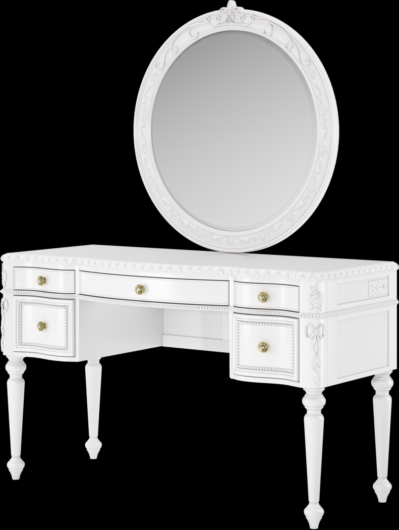 Disney Princess Sparkle White Desk with Round Mirror - Thumbnail - Image 3
