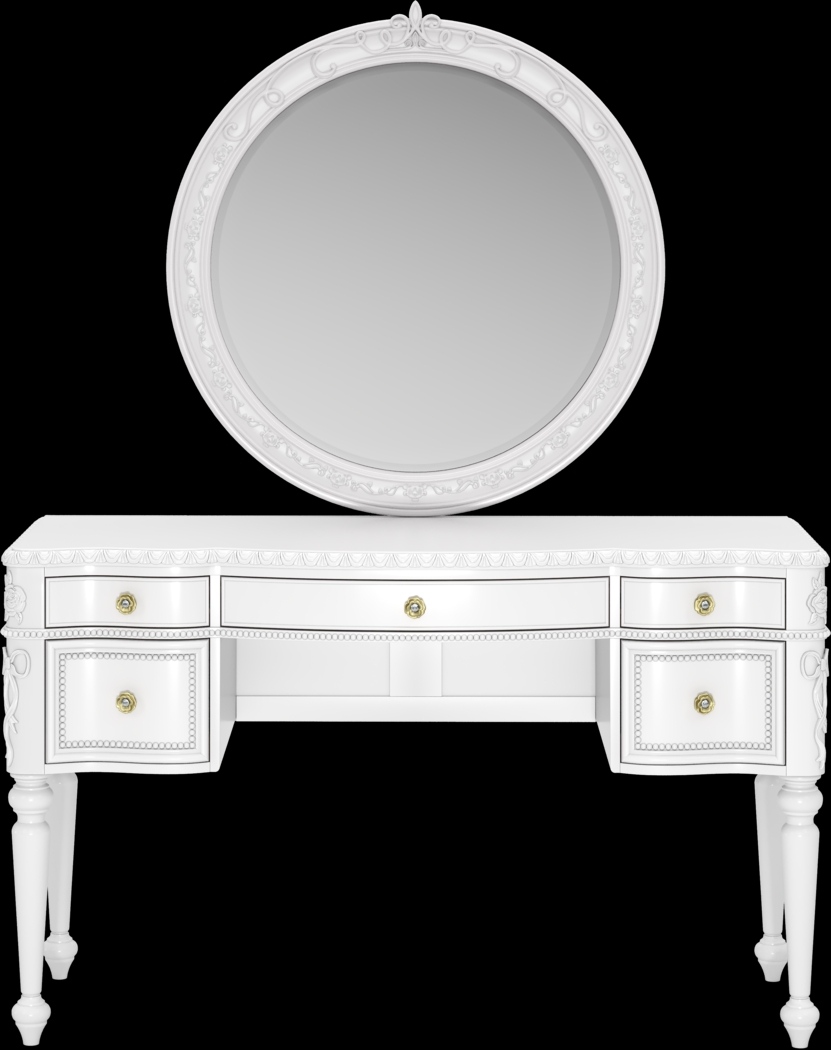 Disney Princess Sparkle White Desk with Round Mirror - Thumbnail - Image 1