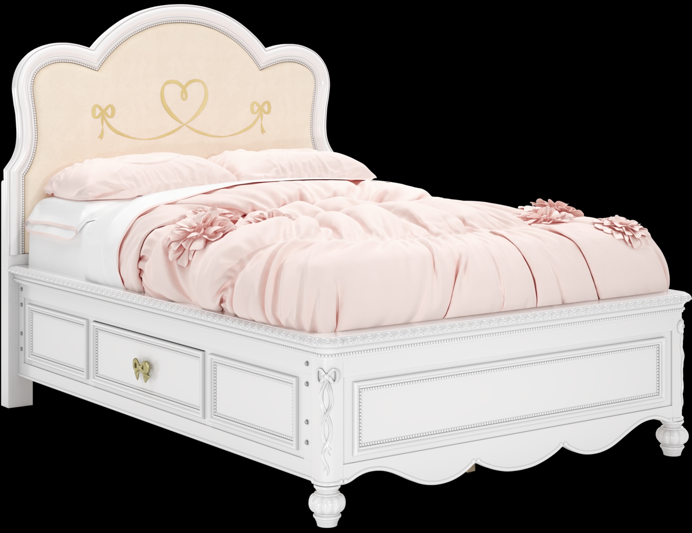 Disney Princess Sparkle White Full Upholstered Panel Bed with Storage Side Rails - Thumbnail - Image 1