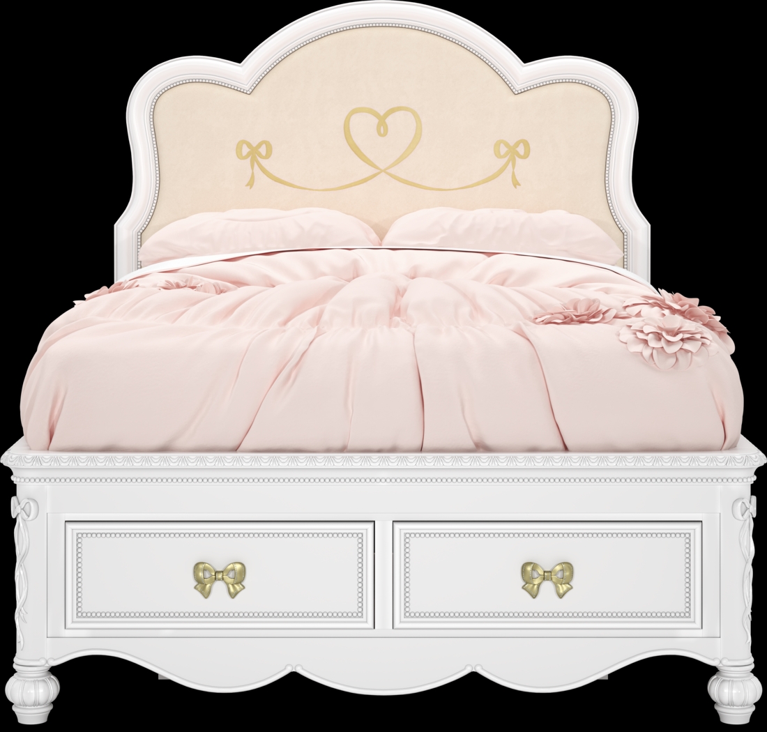 Disney Princess Sparkle White Full Upholstered Panel Storage Bed - Thumbnail - Image 2