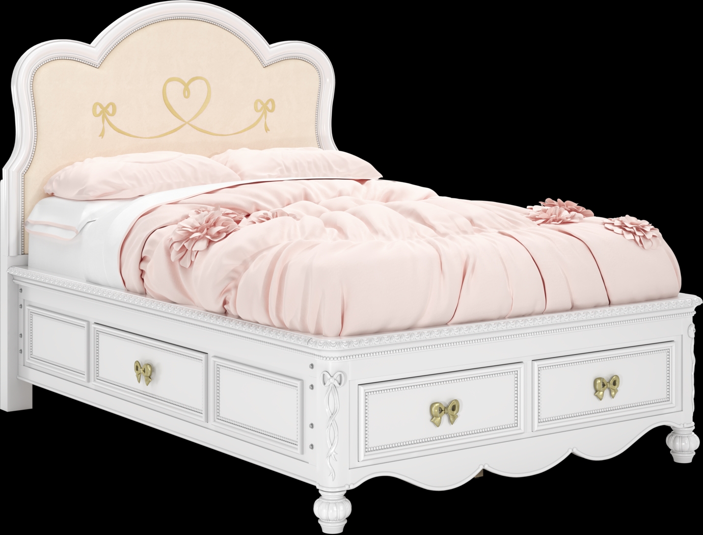 Disney Princess Sparkle White Full Upholstered Panel Storage Bed - Thumbnail - Image 1