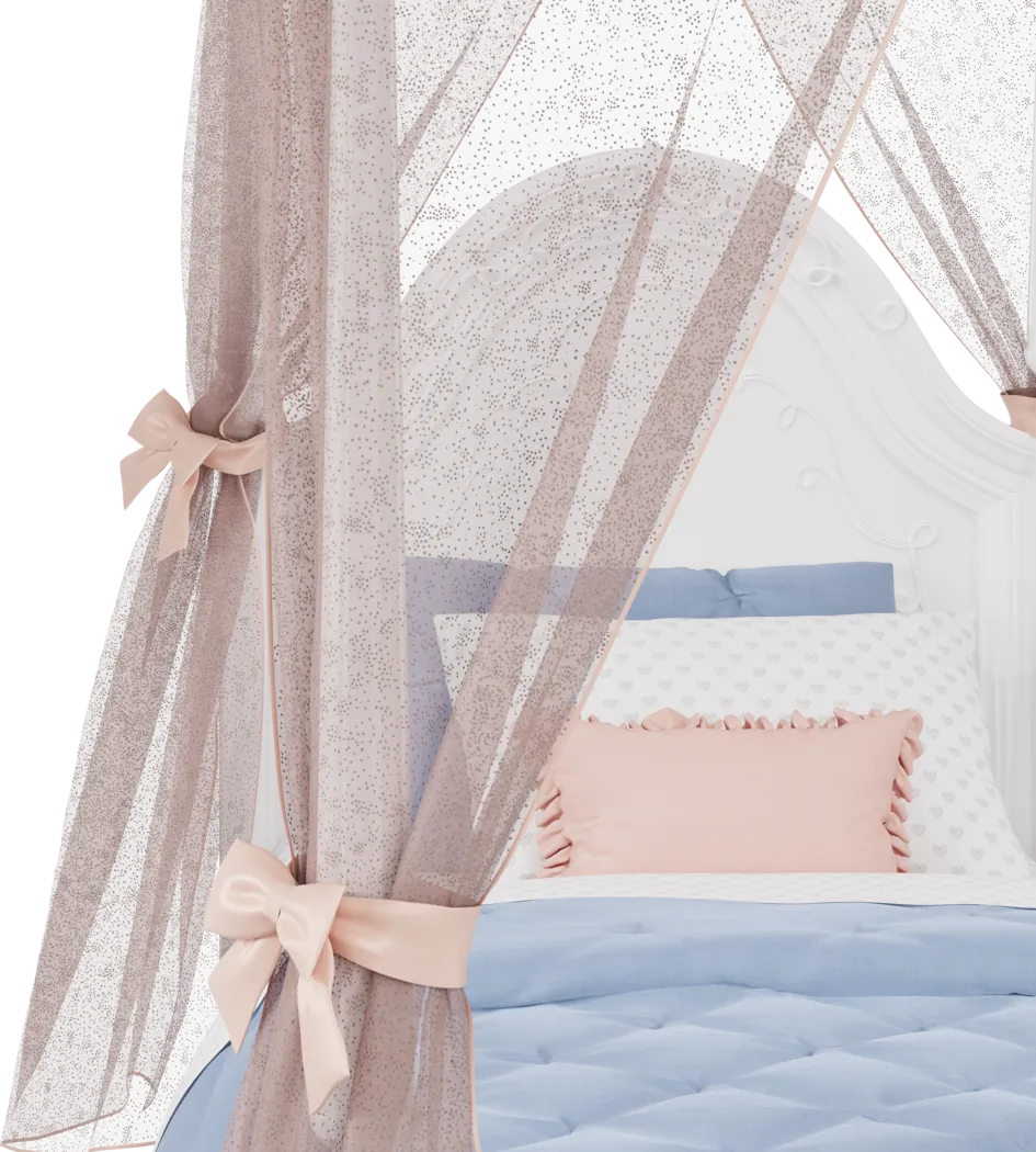 Disney Princess Sparkle White Twin Canopy Bed with Pink Canopy Fabric - Thumbnail - Image 3