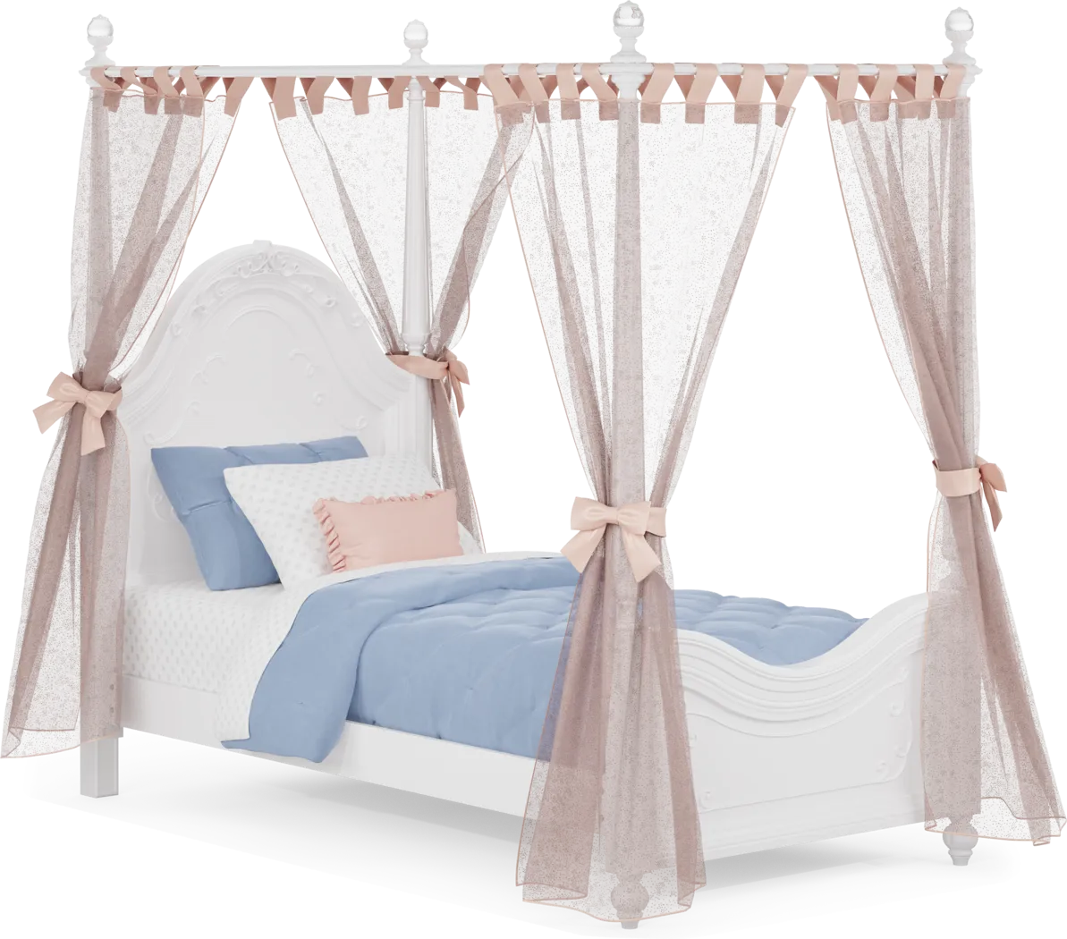 Disney Princess Sparkle White Twin Canopy Bed with Pink Canopy Fabric - Thumbnail - Image 1