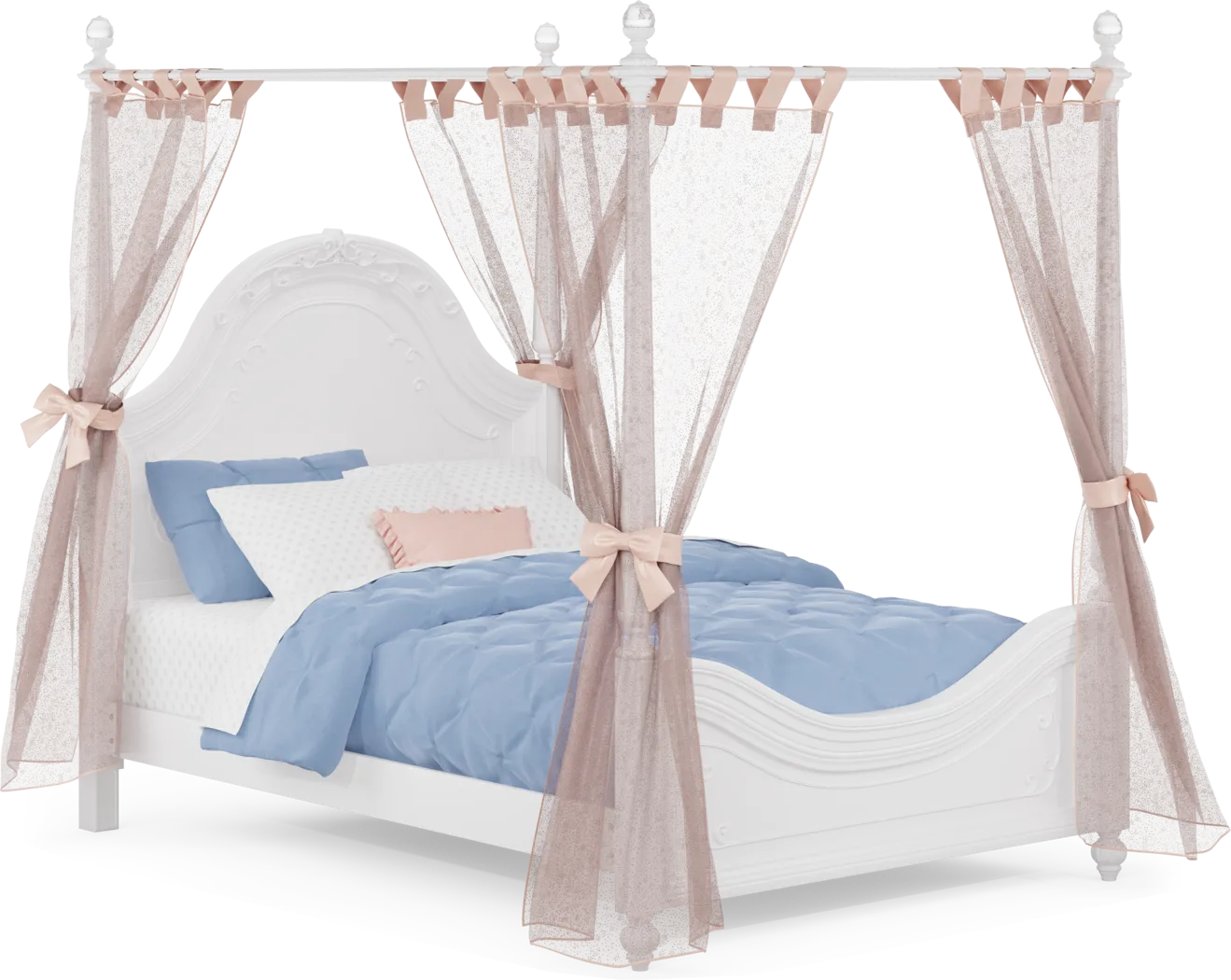 Disney Princess Sparkle White Full Canopy Bed with Pink Canopy Fabric - Thumbnail - Image 1