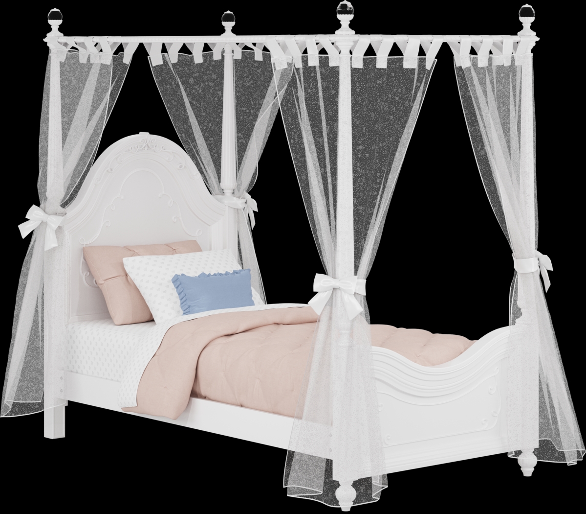 Disney Princess Sparkle White Twin Canopy Bed with White Canopy Fabric - Thumbnail - Image 1