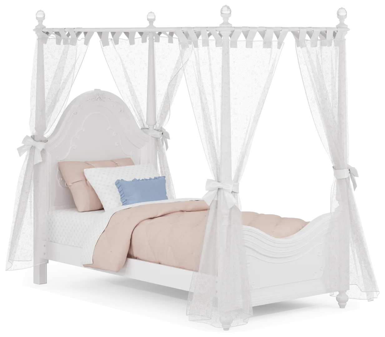 sparkle white 4 pc twin canopy bed
