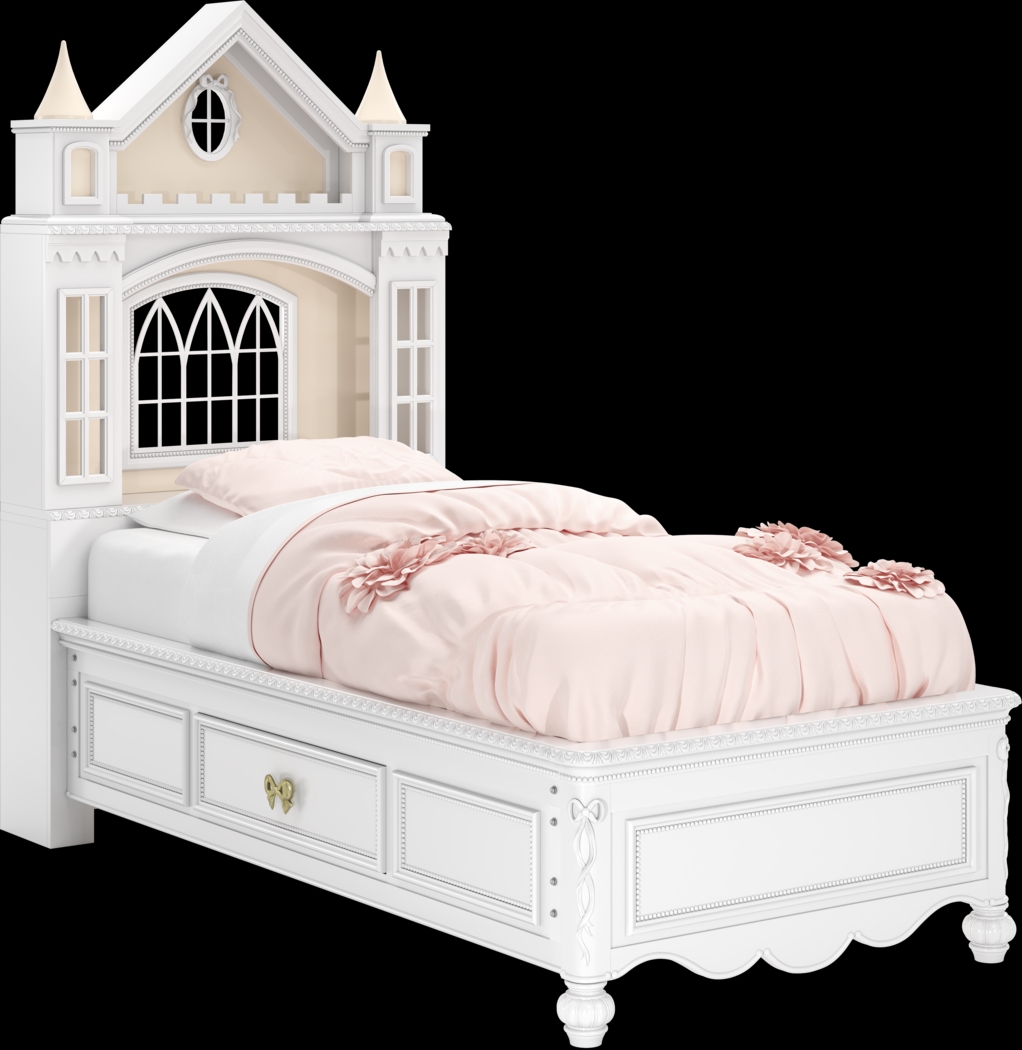 Disney Princess Sparkle White Twin Castle Bed with Storage Side Rails - Thumbnail - Image 1