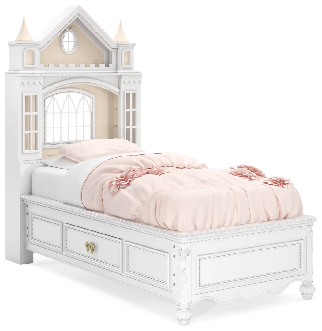 sparkle white twin castle bed with 2 drawers