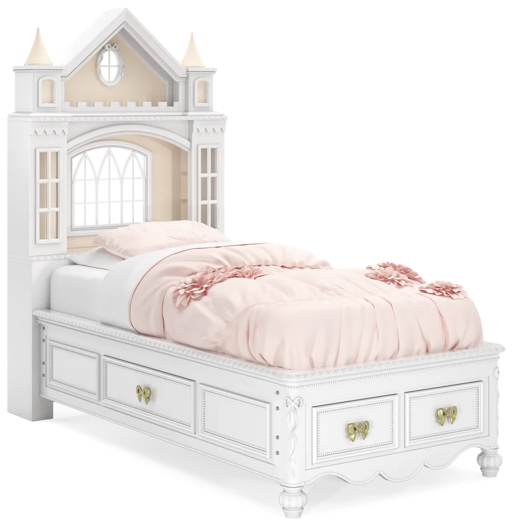 sparkle white twin castle bed with 4 drawers