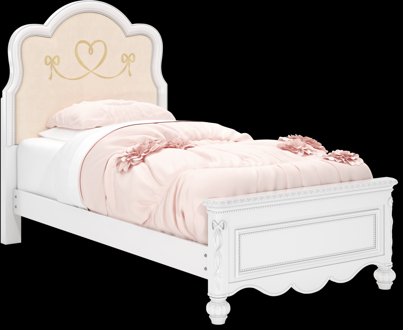 Disney Princess Sparkle White Twin Upholstered Panel Bed - Thumbnail - Image 1