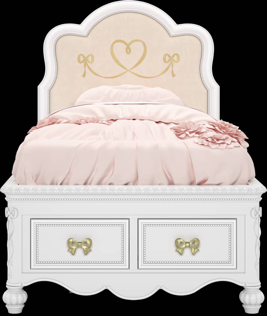 Disney Princess Sparkle White Twin Upholstered Panel Storage Bed - Thumbnail - Image 2