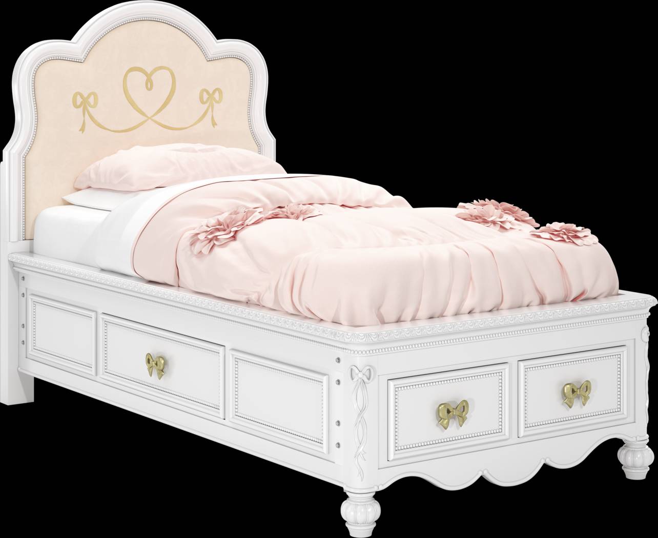 Disney Princess Sparkle White Twin Upholstered Panel Storage Bed - Thumbnail - Image 1