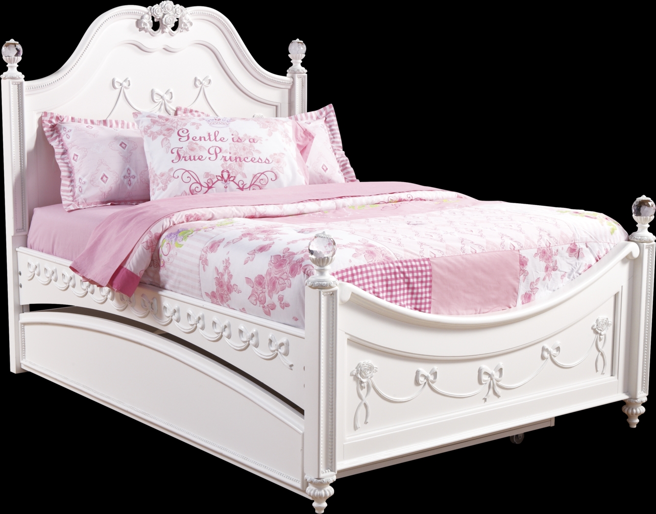 Disney Princess White 4 Pc Full Poster Bed w/Trundle - Thumbnail - Image 1