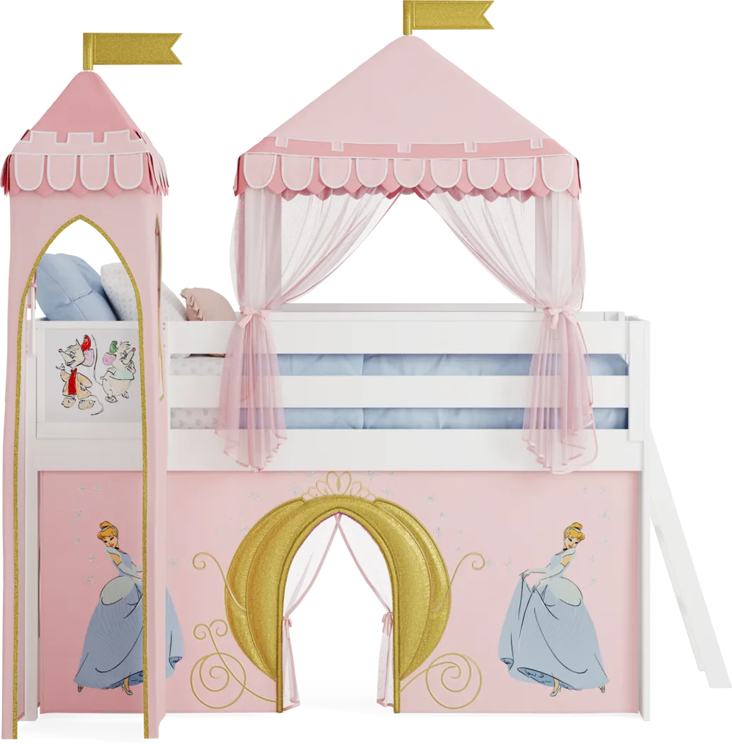 Disney Princess White Twin Low Loft with Activity Panel, Tent & Tower - Image 3
